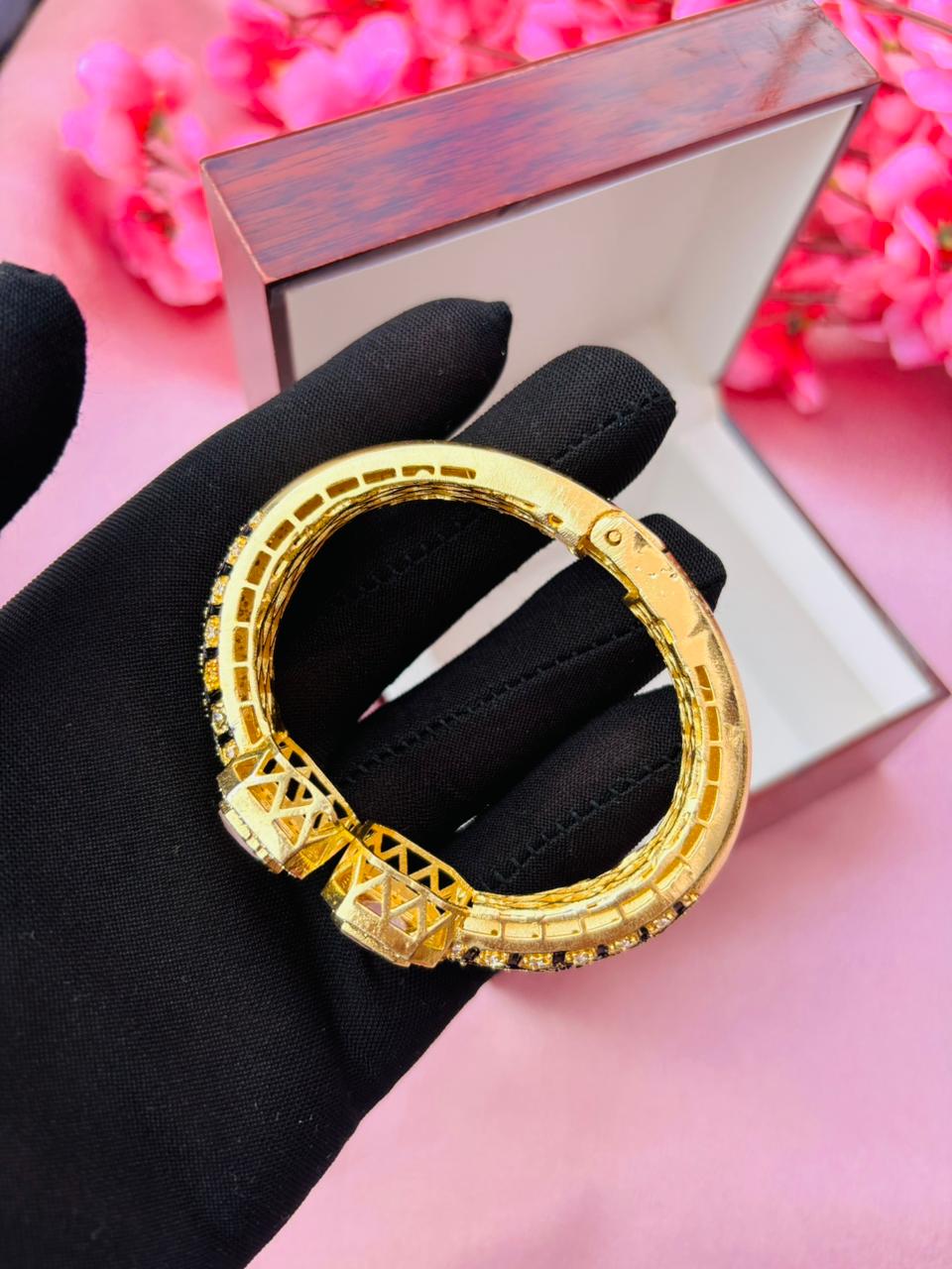 AD Gold Plated Openable Bangle Style Bracelet for Women (Pack Of 1) - Image 4