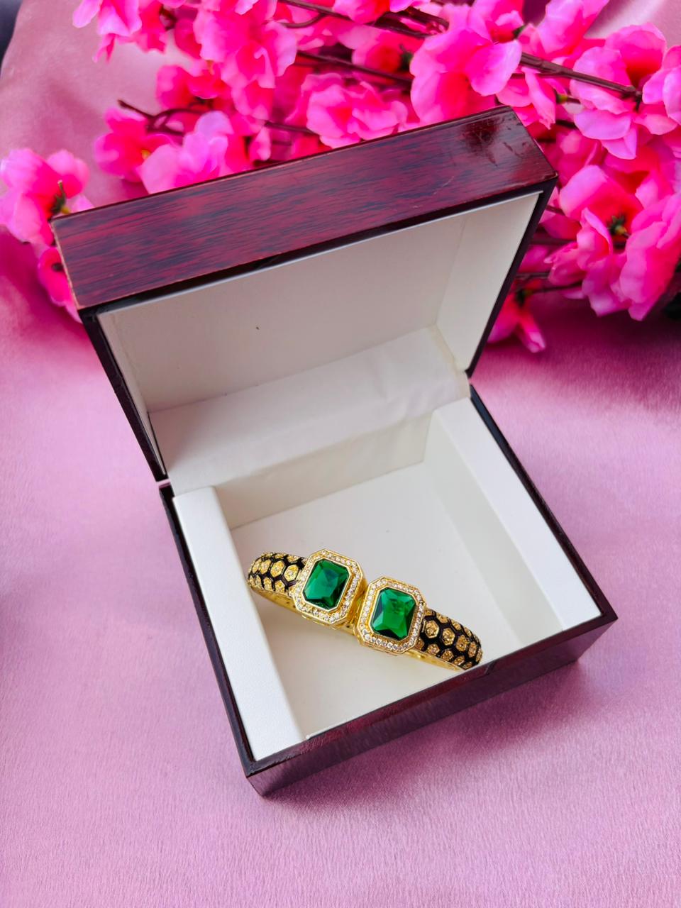 AD Gold Plated Openable Bangle Style Bracelet for Women (Pack Of 1)