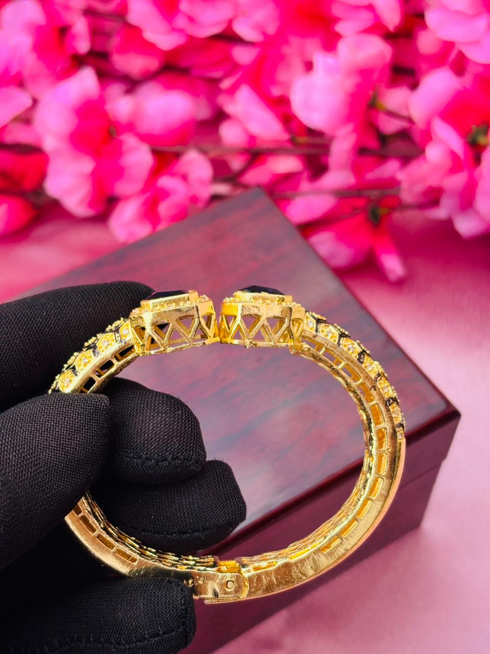 AD Gold Plated Openable Bangle Style Bracelet for Women (Pack Of 1) - Image 3