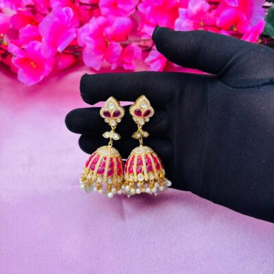 Ruby & AD Stone Studded Kundan Jhumka Earrings