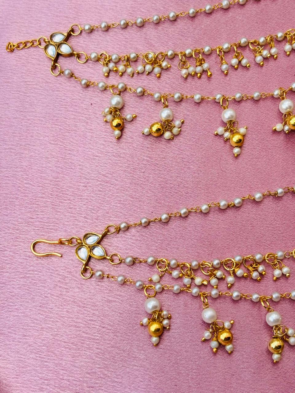 The Naaz: Elegant Pearl & Kundan-Style Layered Ear Sahare - Image 3