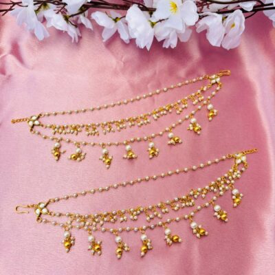 The Naaz: Elegant Pearl & Kundan-Style Layered Ear Sahare