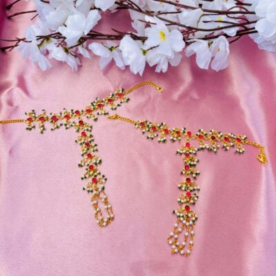 Pink Kundan Haathphool Hand Harness (Pack Of 2)