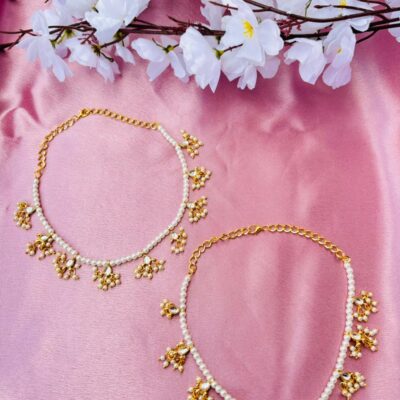 Handcrafted Pearl and Kundan Embellished Anklets