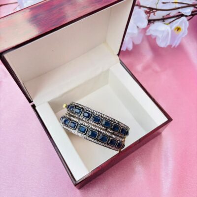 Victorian Moissanite And Kundan Openable Bracelet Bangle (Pack Of 1)