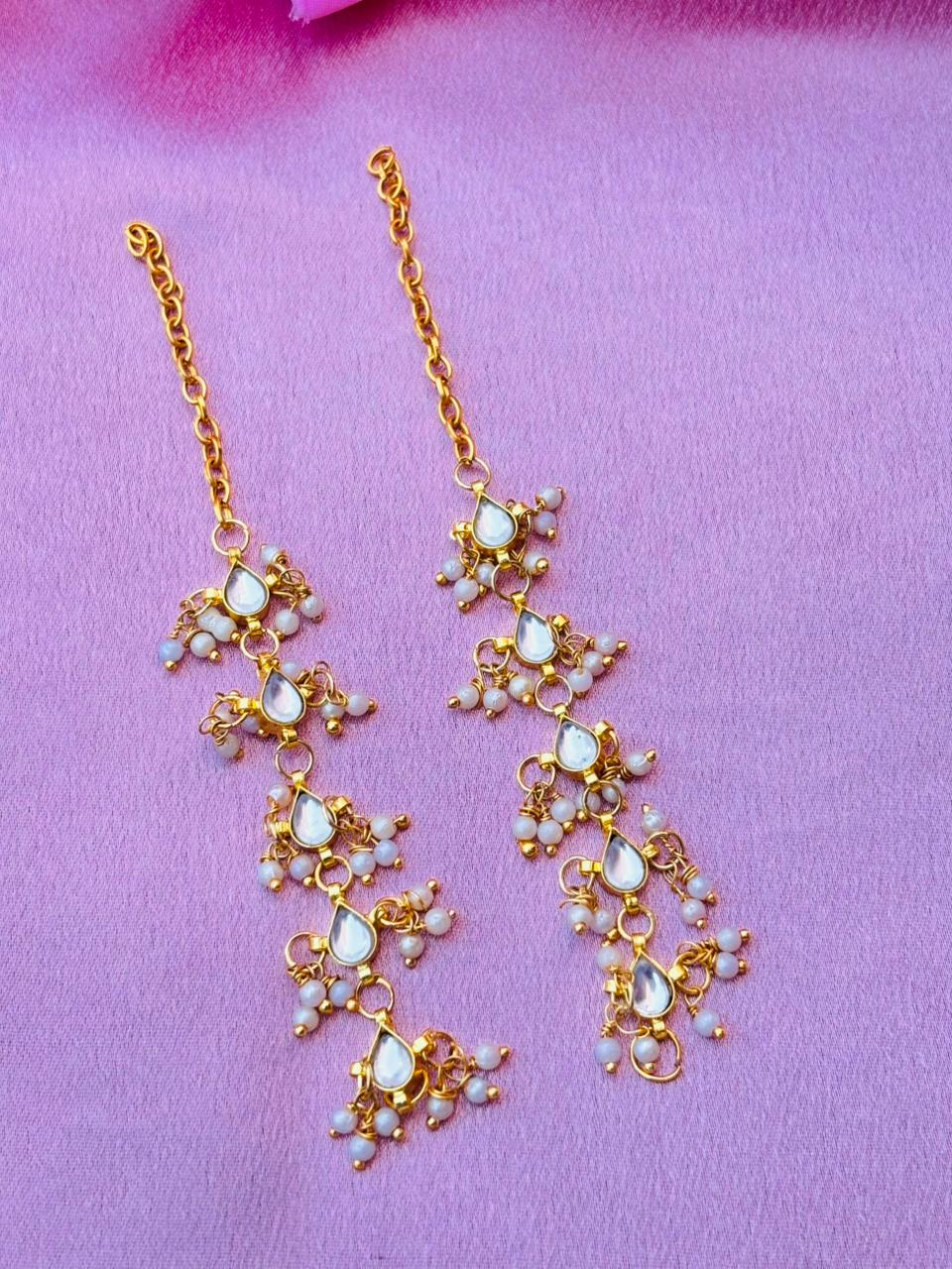 The Naaz: Elegant Kundan-Style Pearl Drop Ear Sahare - Image 4