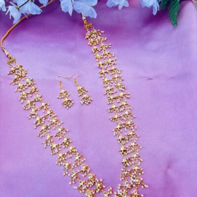 Kundan Jaal Necklace Set with Pearl Cluster Earrings