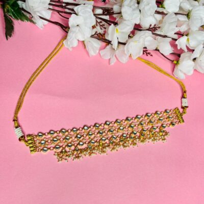 Kundan Multi-Row Choker Necklace with Pearl Drops