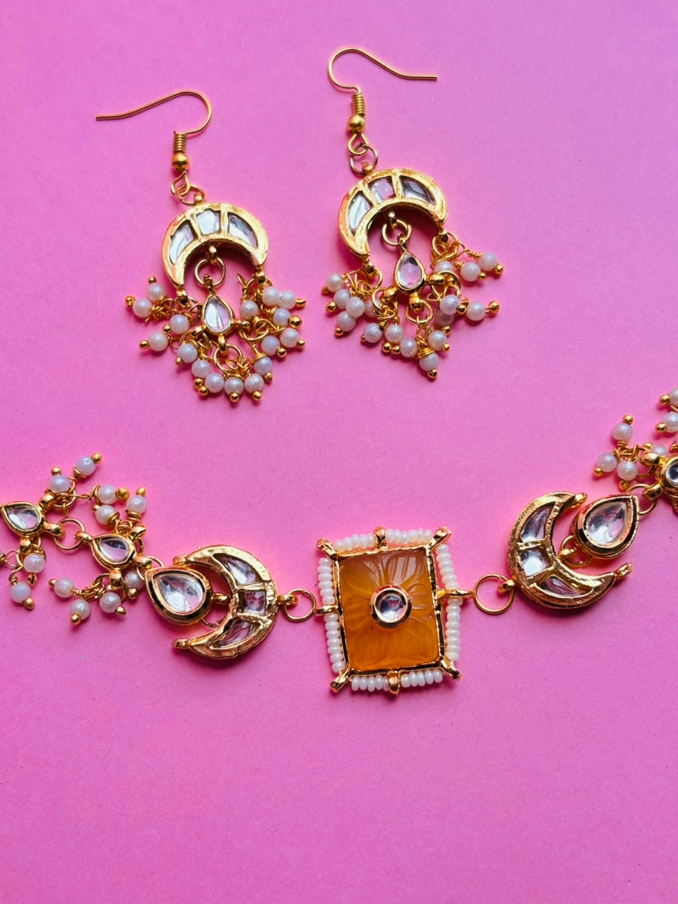 Handcrafted Kundan Choker with Matching Earrings - Image 3