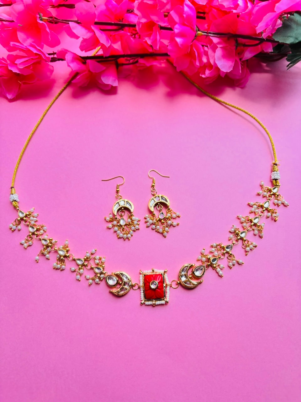 Handcrafted Kundan Choker with Matching Earrings - Image 2