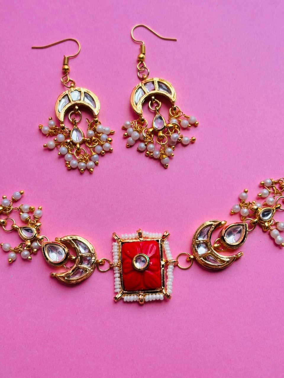 Handcrafted Kundan Choker with Matching Earrings - Image 3
