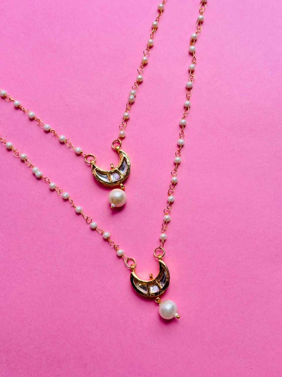Double Layer Kundan Moon Pendant Necklace - Image 3
