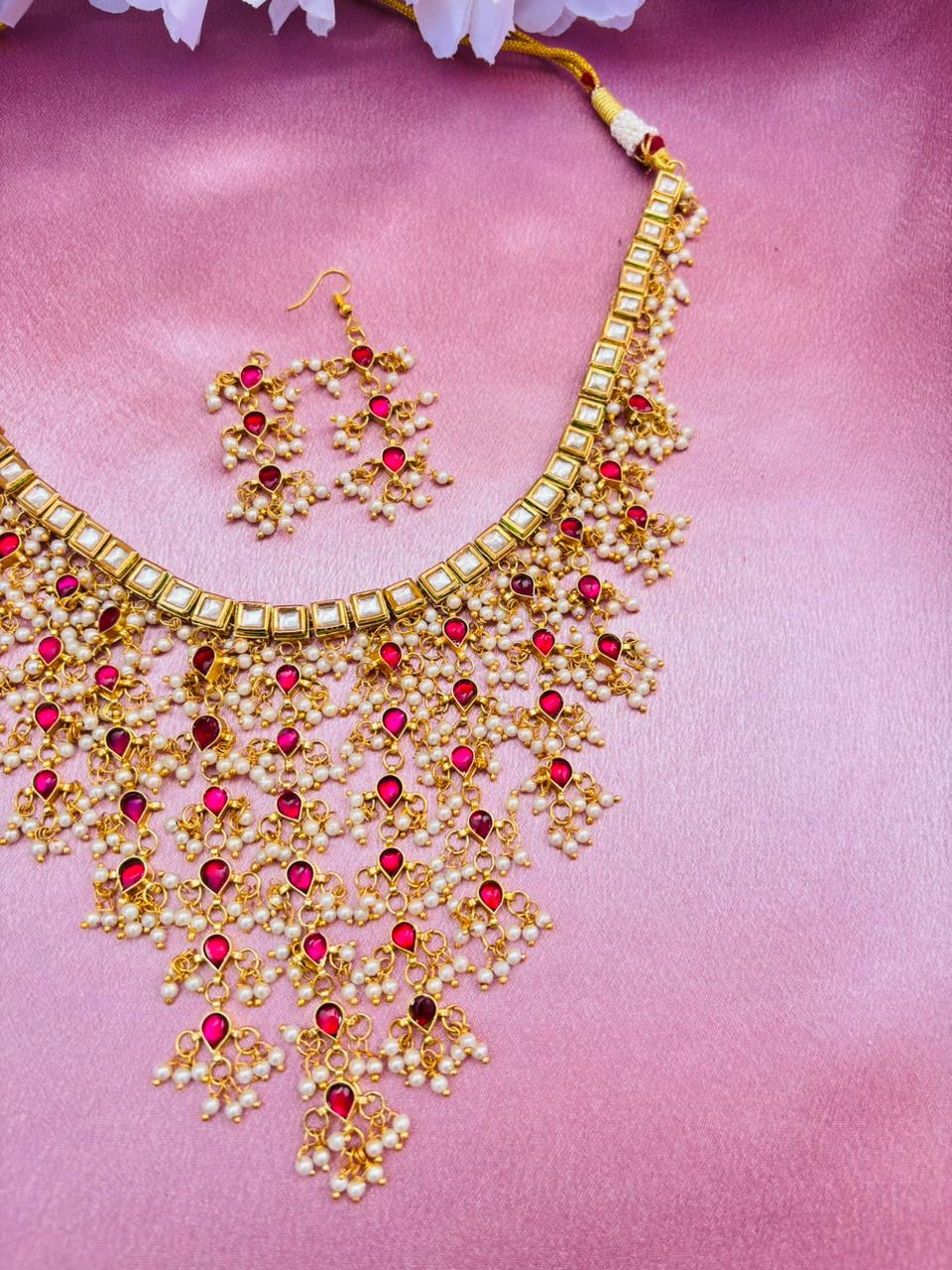 Gold-Plated Kundan Choker with Matching Earrings - Image 6