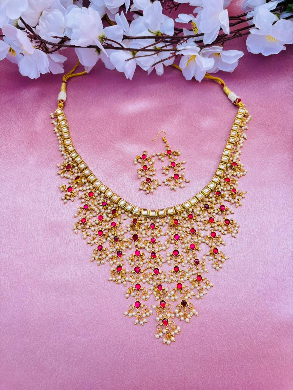 Gold-Plated Kundan Choker with Matching Earrings