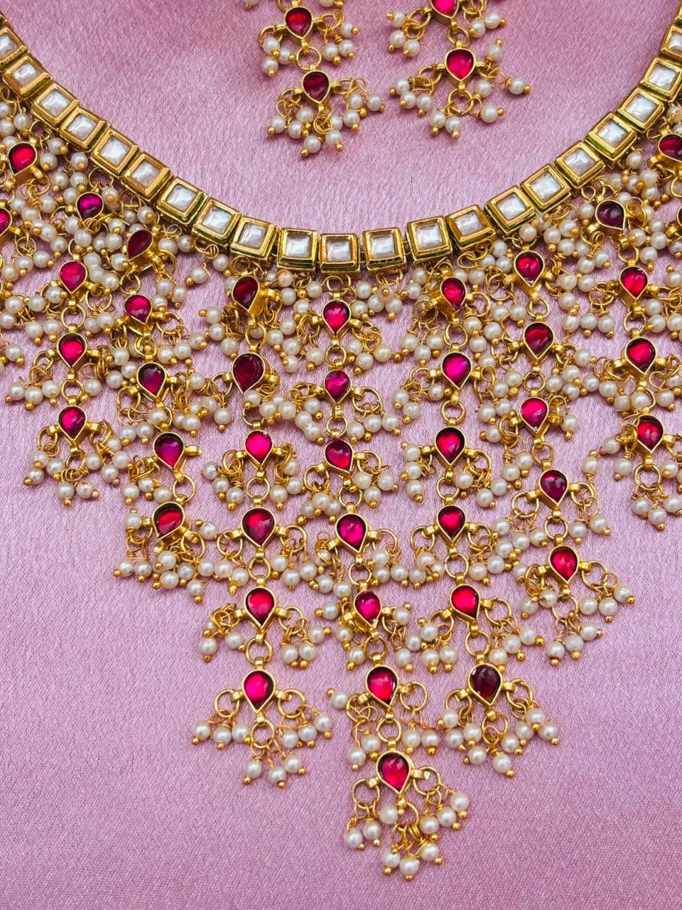 Gold-Plated Kundan Choker with Matching Earrings - Image 3
