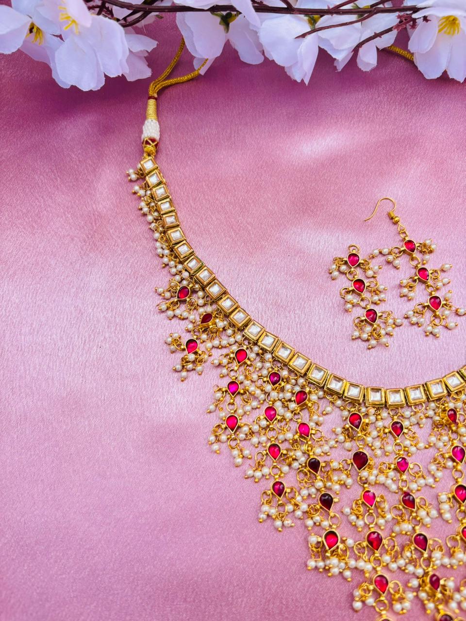 Gold-Plated Kundan Choker with Matching Earrings - Image 2