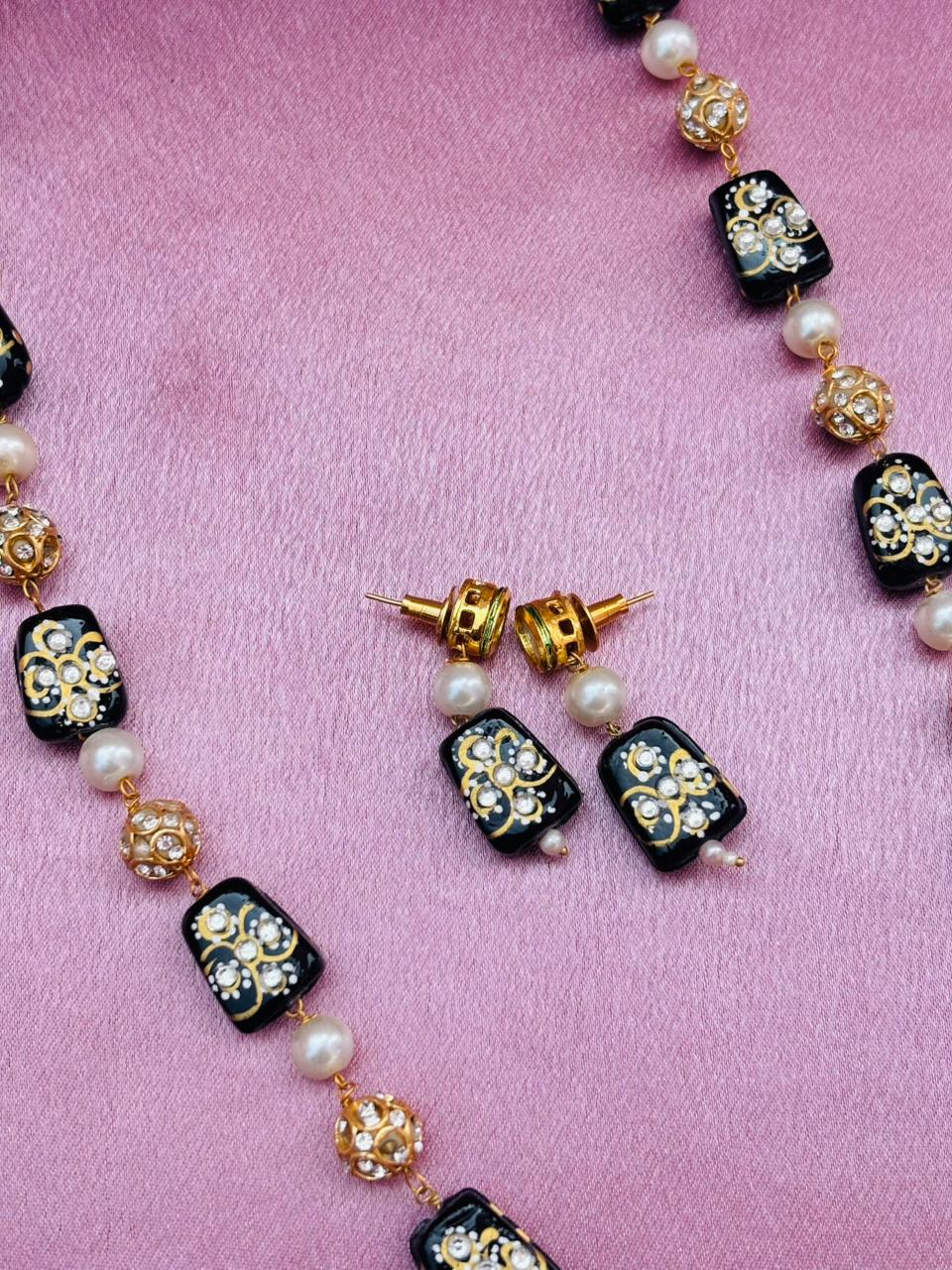 Black Meenakari Beads Necklace Set with Matching Earrings - Image 4
