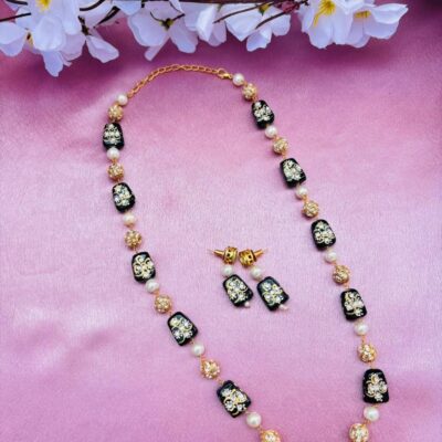 Black Meenakari Beads Necklace Set with Matching Earrings