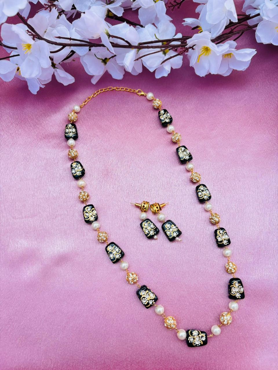 Black Meenakari Beads Necklace Set with Matching Earrings