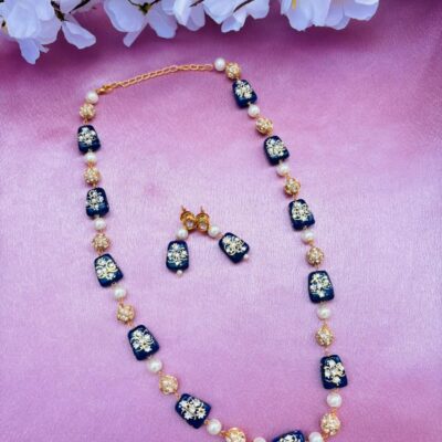 Blue Meenakari Beads Necklace Set with Matching Earrings