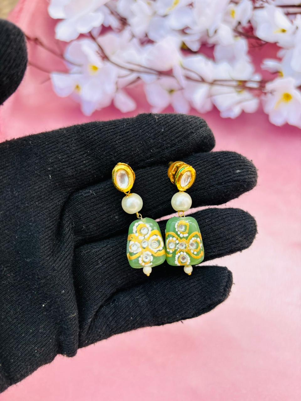 Green Meenakari Beads Necklace Set with Matching Earrings - Image 6