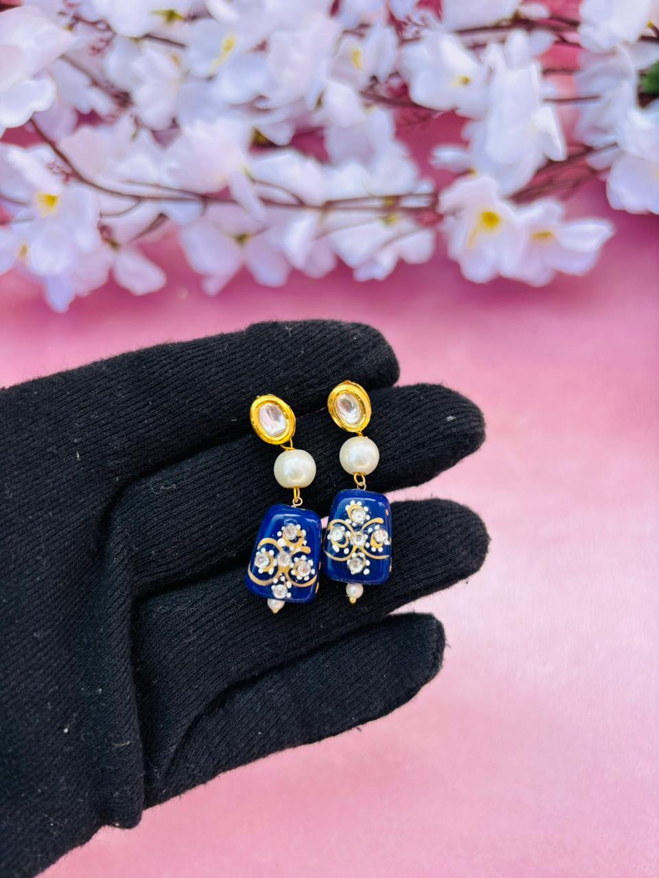 Blue Meenakari Beads Necklace Set with Matching Earrings - Image 6