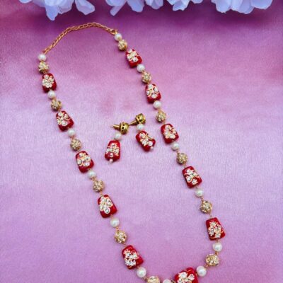 Red Meenakari Beads Necklace Set with Matching Earrings