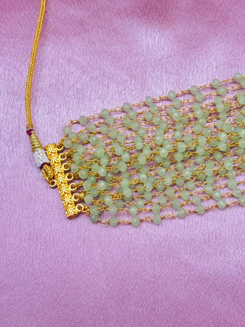 Multi-Layer Green Beaded Choker Necklace - Image 4