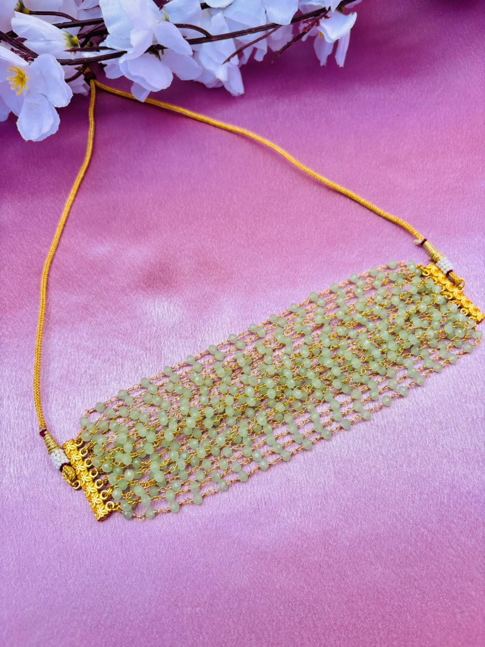 Multi-Layer Green Beaded Choker Necklace