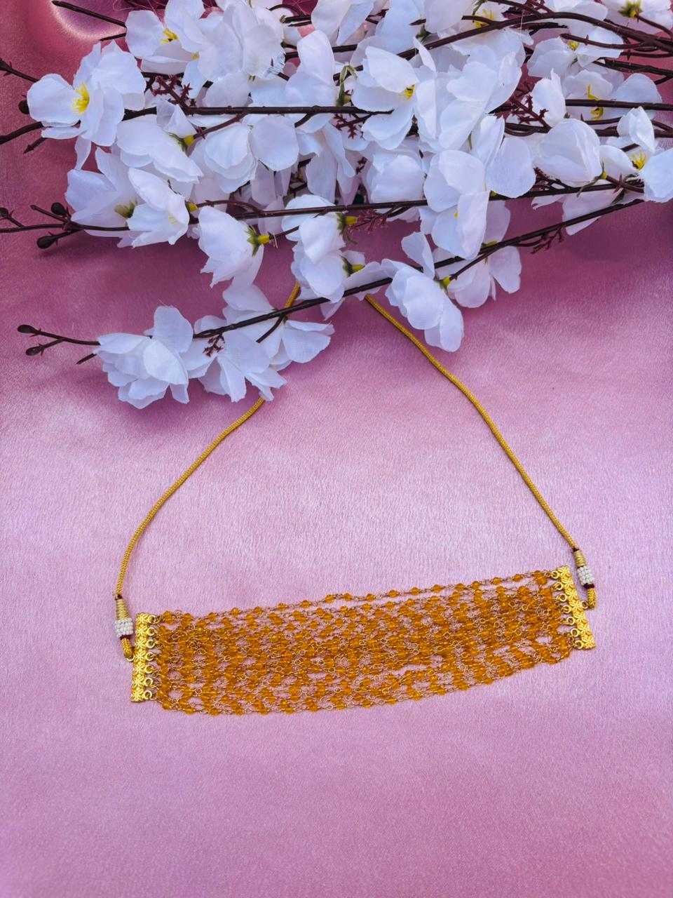 Multi-Layer Amber Beaded Choker Necklace