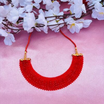 Handmade Red Beaded Collar Necklace