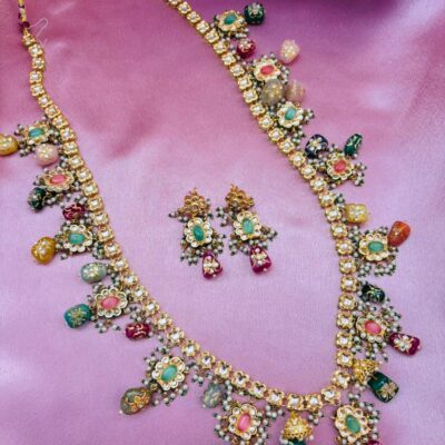 Handcrafted Kundan Statement Necklace with Colorful Beads and Pearls