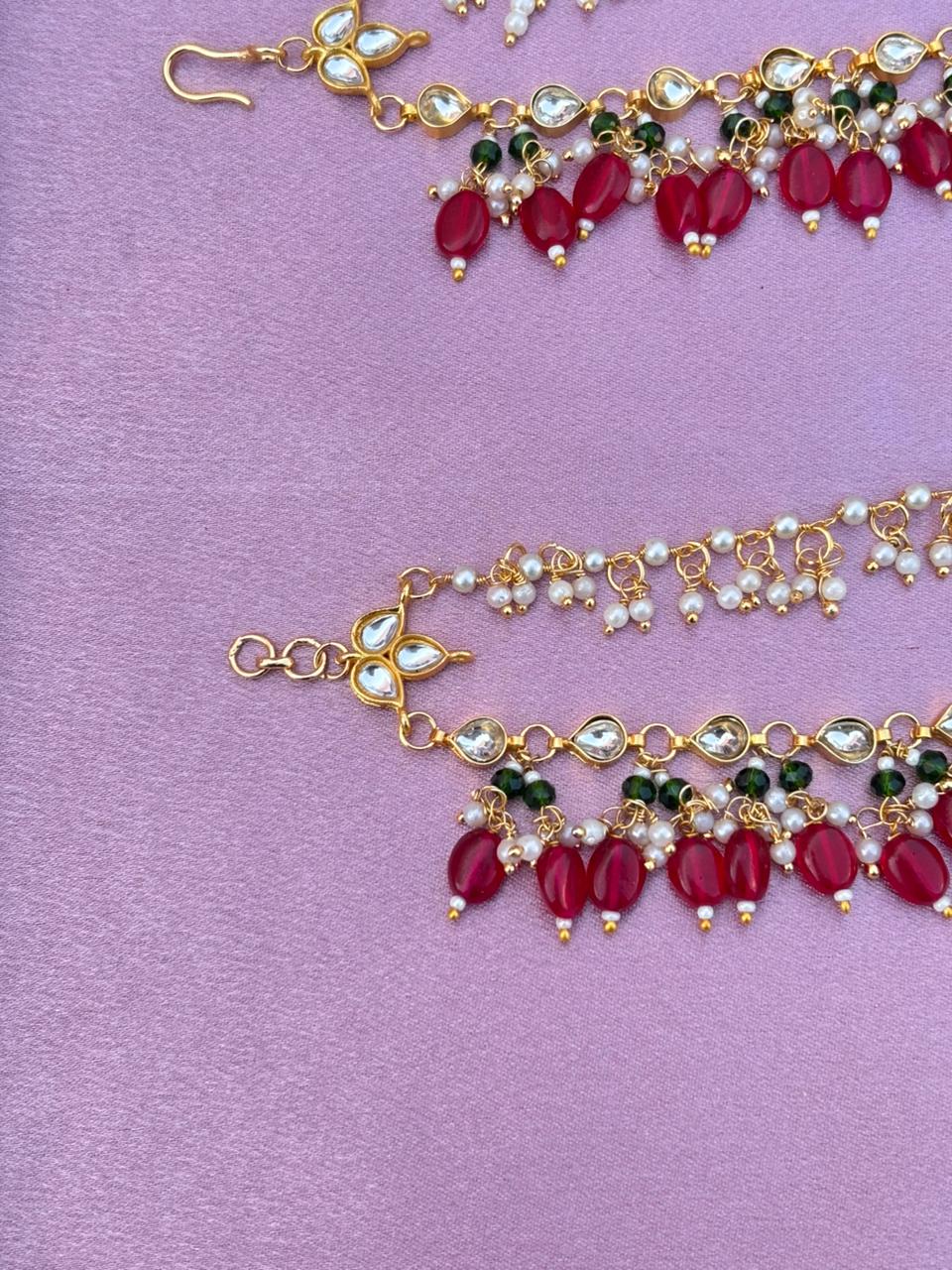 The Naaz: Elegant Kundan, Pearl & Ruby-Red Beaded Ear Sahara - Image 6