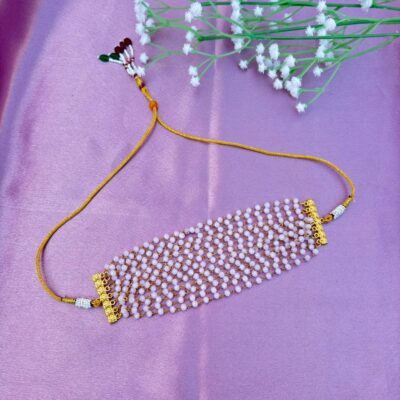 Minimalist Baby Pink Crystal Beaded Choker Necklace