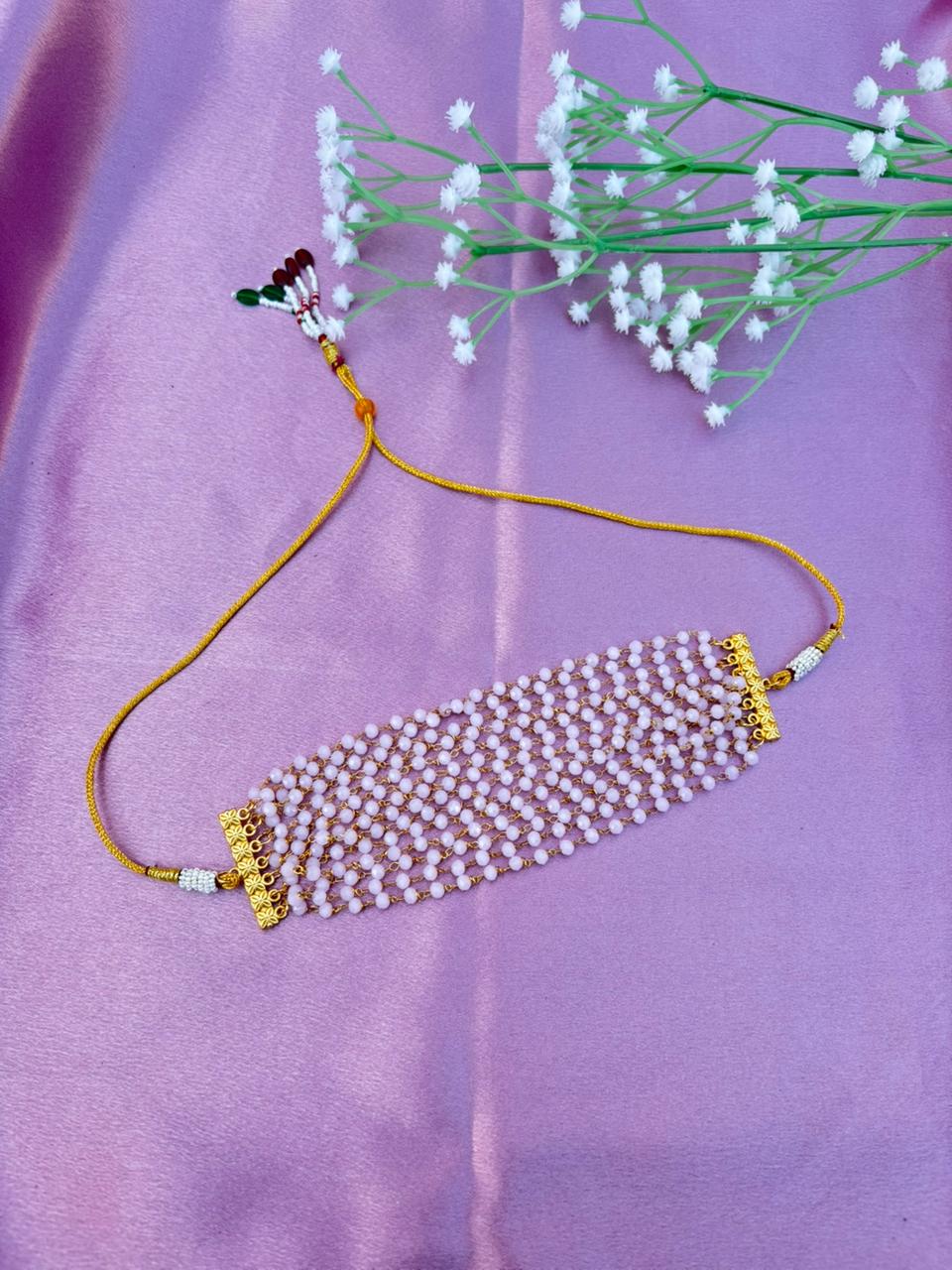 Minimalist Baby Pink Crystal Beaded Choker Necklace