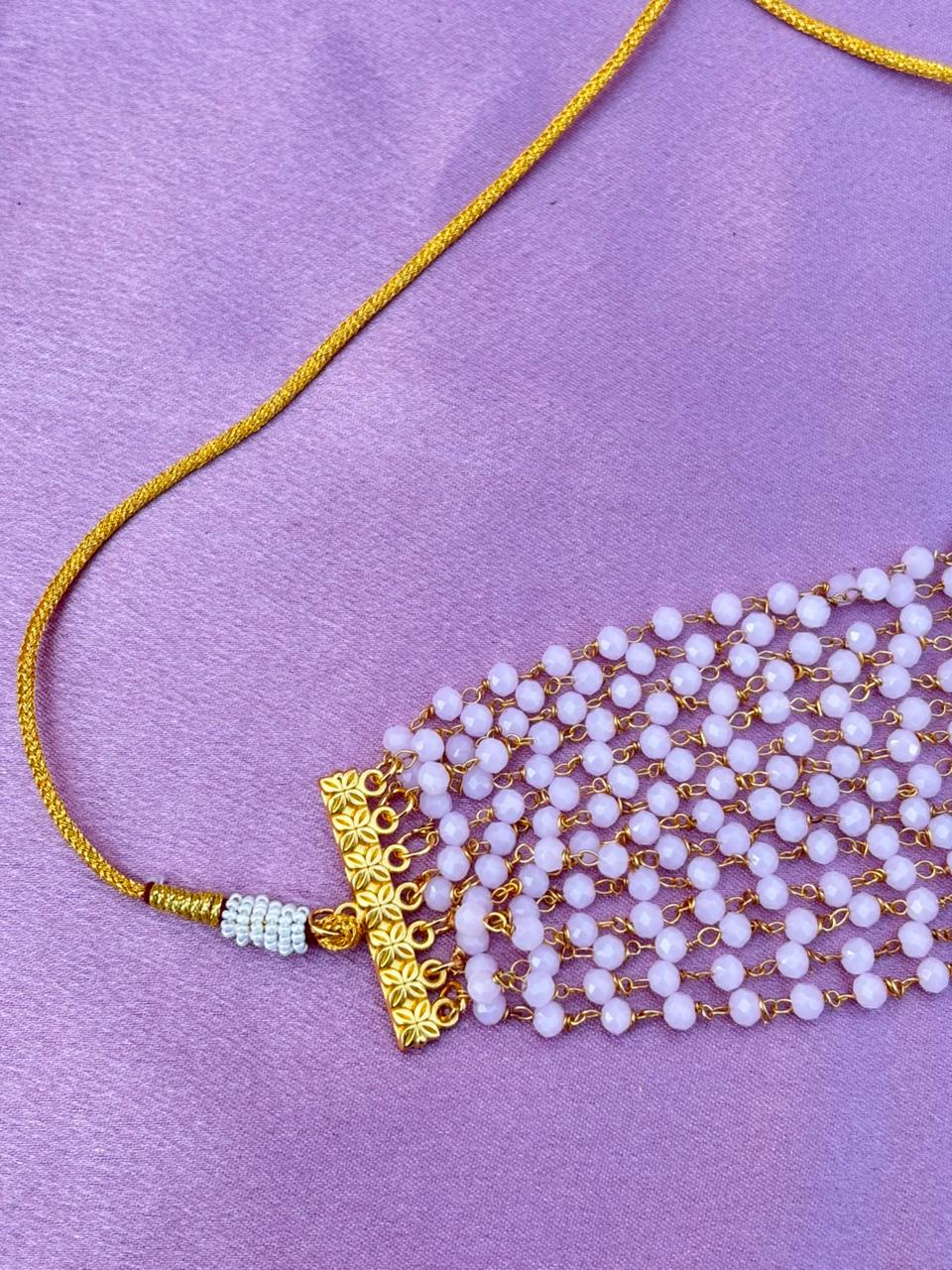 Minimalist Baby Pink Crystal Beaded Choker Necklace - Image 3