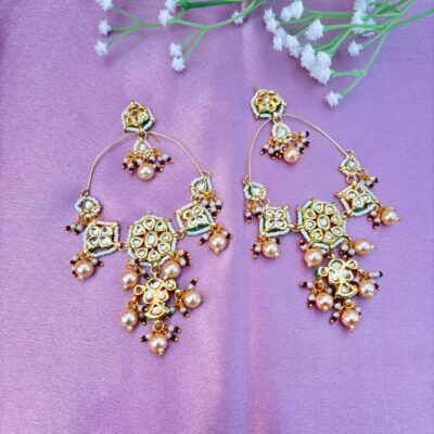 Traditional Kundan & Pearl Chandbali Statement Earrings