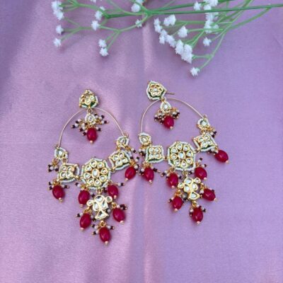 Traditional Kundan & Pearl Chandbali Statement Earrings