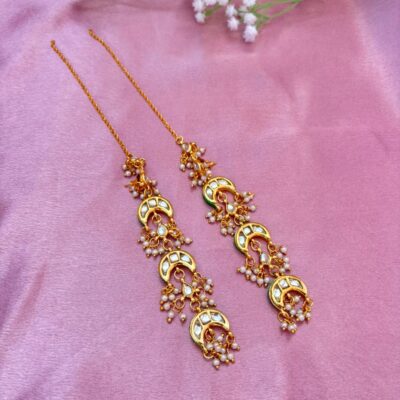 The Naaz: Elegant Kundan Crescent Moon Pearl Ear Sahare