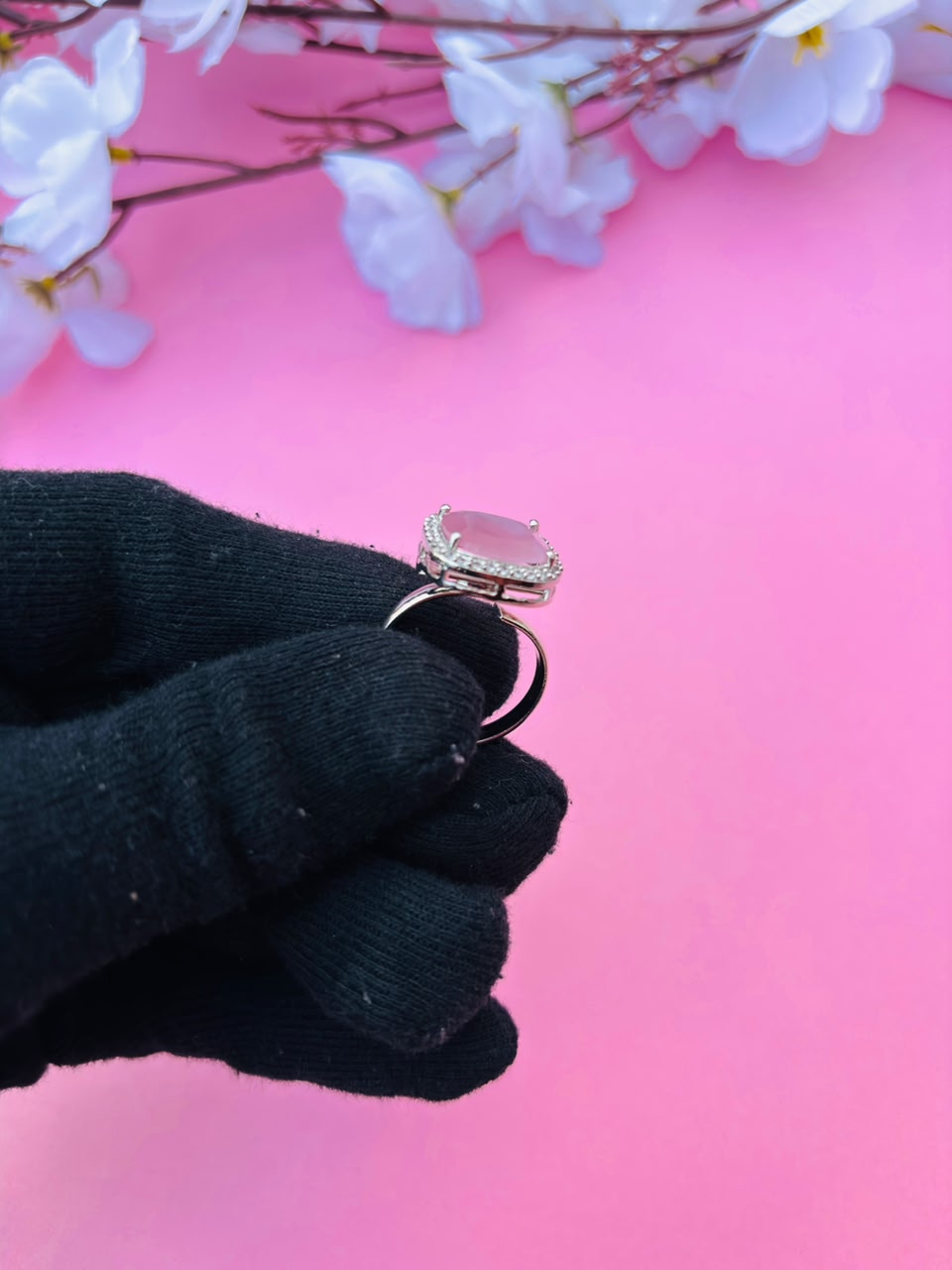 Exquisite Pink Gemstone Halo Cocktail Ring - Image 4