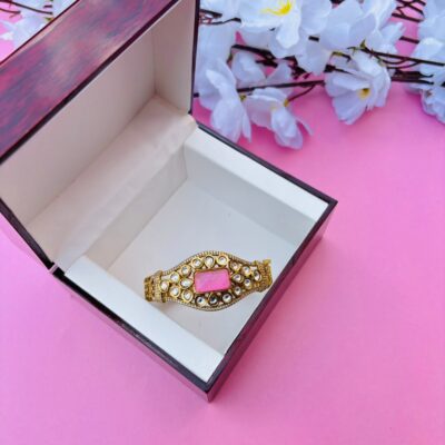 Royal Red Stone and Kundan Embellished Hinged Openable Bracelet (Pack Of 1)