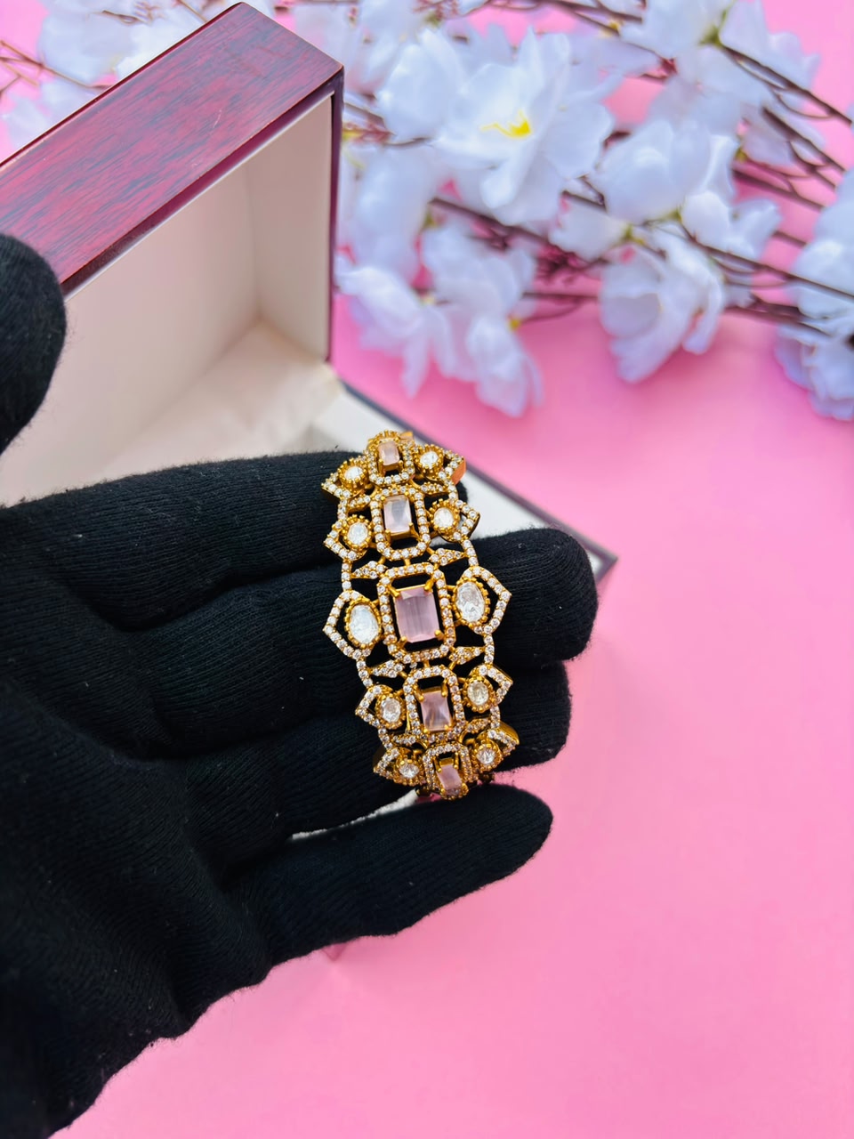CZ Embellished Victorian Hinged Openable Bracelet (Pack Of 1) - Image 3