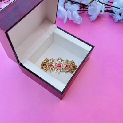 Ruby & CZ Embellished Victorian Hinged Openable Bracelet (Pack Of 1)