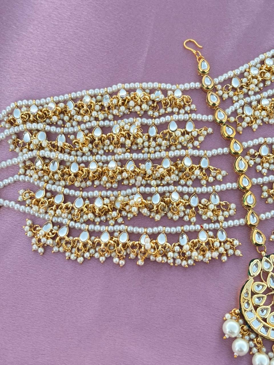 Heavy Ethnic Bridal Headpiece with Pearl Drops - Image 3