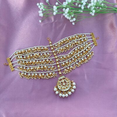 Heavy Ethnic Bridal Headpiece with Pearl Drops