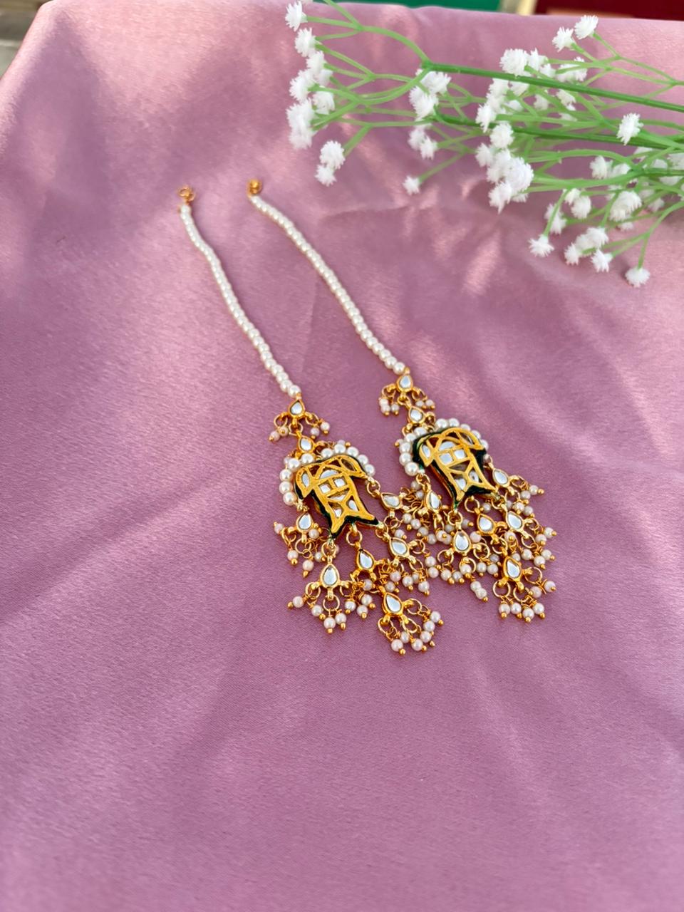 The Naaz: Traditional Kundan & Pearl Beaded Ear Sahara - Image 4