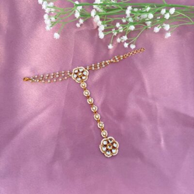Floral Kundan & Pearl Haathphool (Pack Of 2)