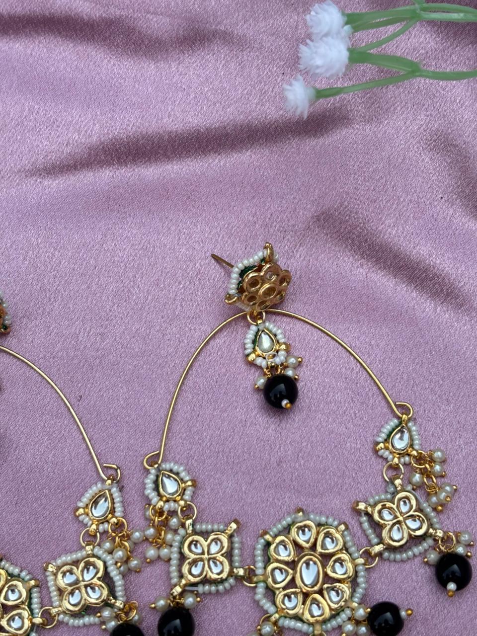 Traditional Kundan & Pearl Chandbali Statement Earrings - Image 3