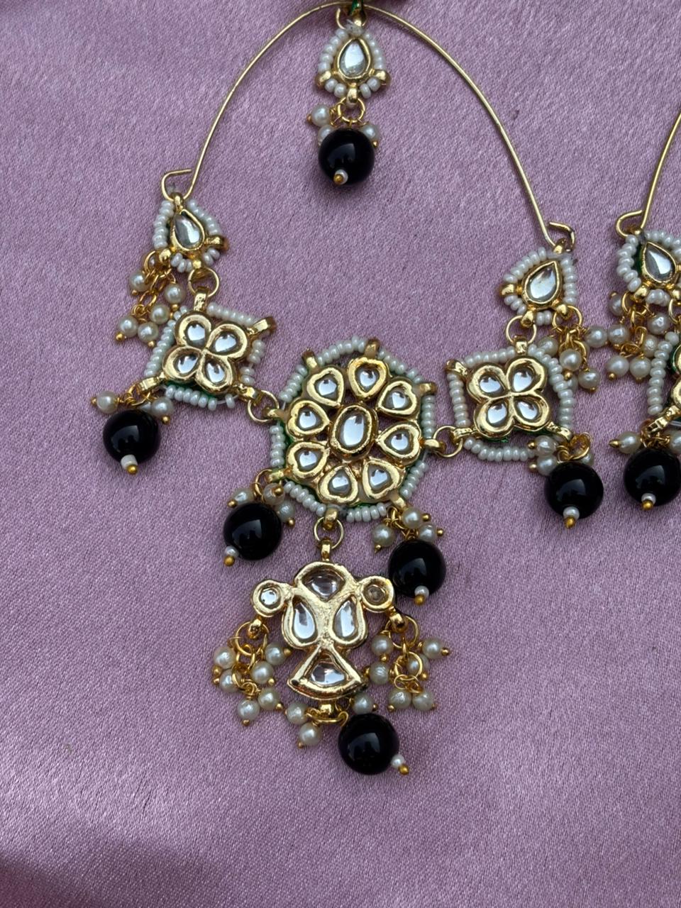 Traditional Kundan & Pearl Chandbali Statement Earrings - Image 2