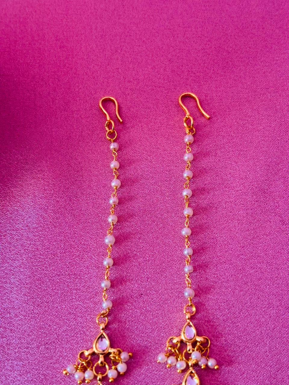 Traditional Pearl & Kundan-Style Ear Chain - Image 3